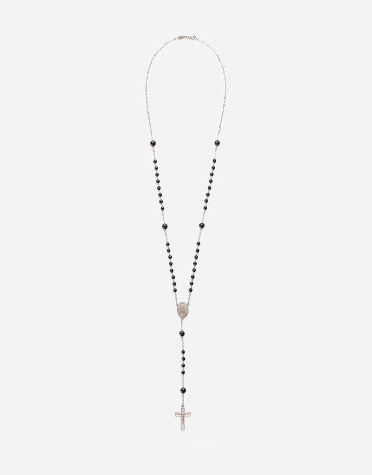 Dolce & Gabbana White gold Devotion rosary necklace with black jade spheres Palladium WNDS3GWPLD1