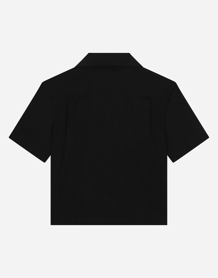 Dolce & Gabbana Camisa de popelina elástica con placa con logotipo Negro L43S45FUFIP