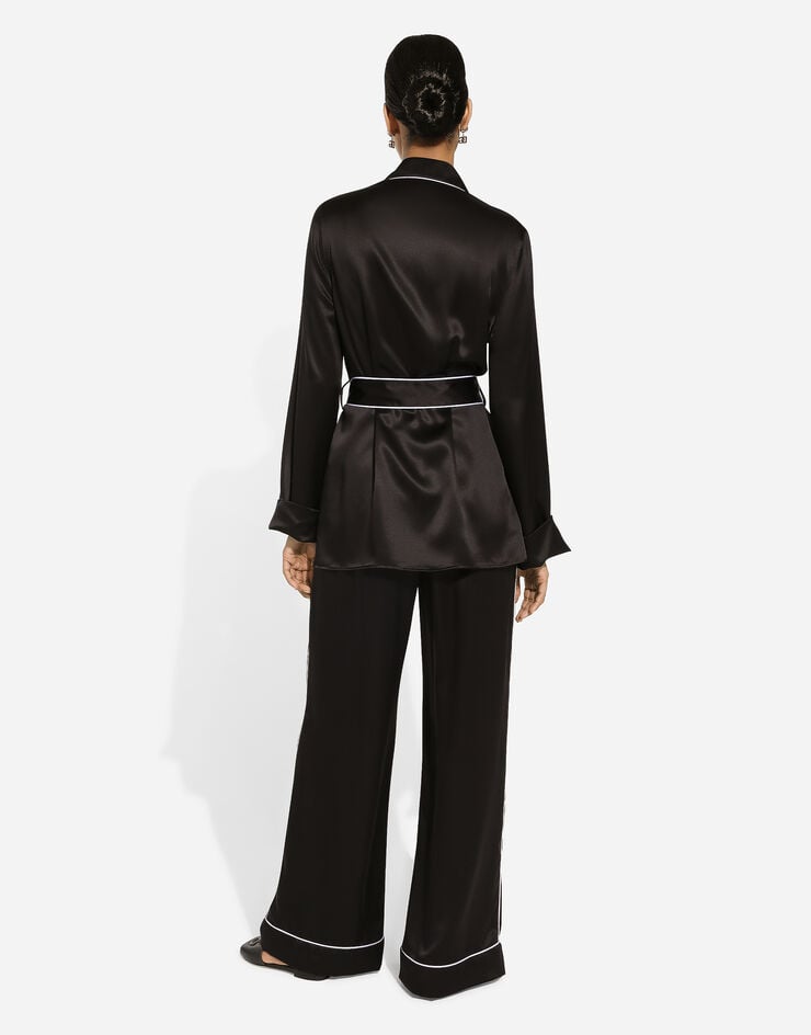 Dolce & Gabbana سروال بيجامة حرير بشريط بييه متباين أسود FTAMPTFU1AU