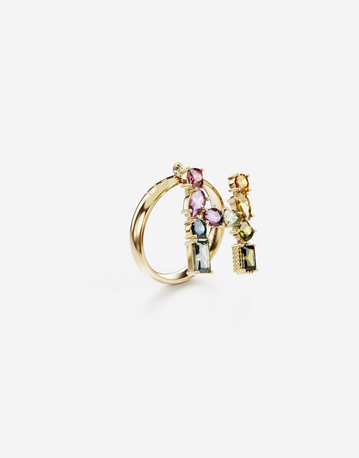 Dolce & Gabbana خاتم قوس قزح على شكل حرف H من الذهب الأصفر مع أحجار كريمة متعددة الألوان ذهبي WRMR1GWMIXH