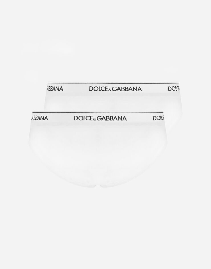 Dolce & Gabbana Pack de dos slips medio de algodón elástico Blanco M9C03JONN95