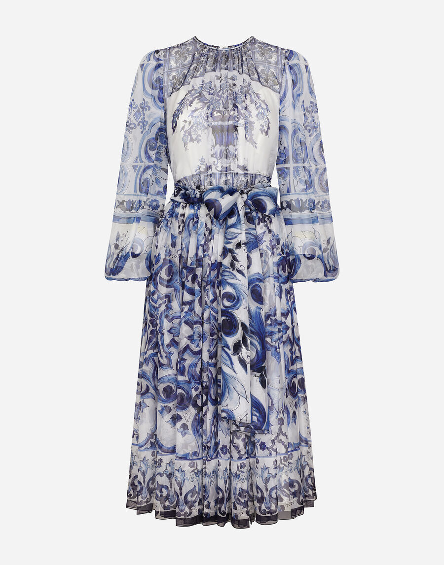 Majolica print chiffon midi dress