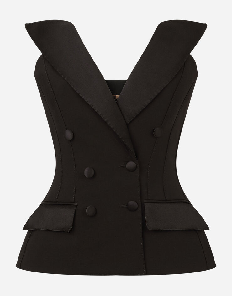 Dolce & Gabbana Veste corset croisée en toile de laine Noir F26DXTFUBAJ