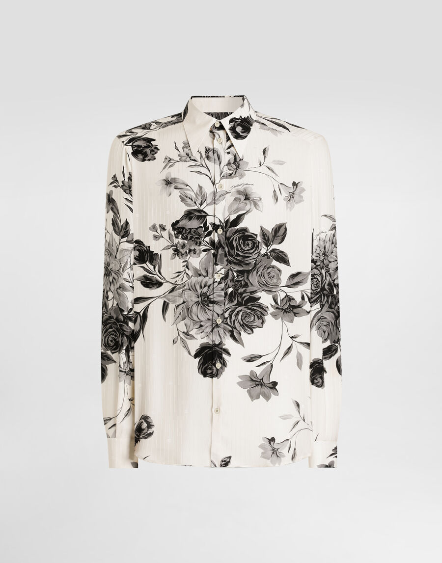 Flower bouquet-print gold jacquard shirt