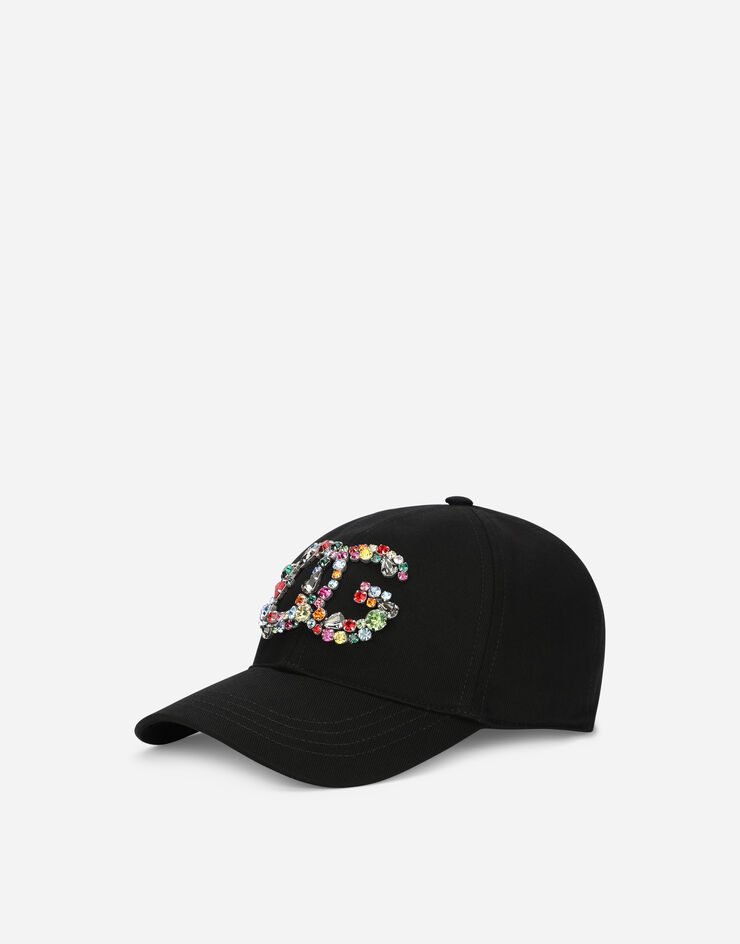 Dolce & Gabbana Cappello da baseball con logo DG in cristalli Nero GH590ZGEZG4