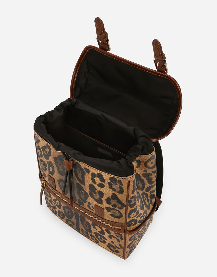 Dolce & Gabbana Leopard-print Crespo backpack with branded plate Multicolor BB7086AW384