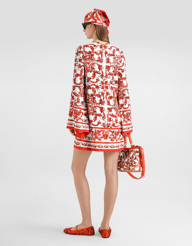 Dolce & Gabbana Majolica-print charmeuse dress with embroidery Dolce & Gabbana Majolica-print charmeuse dress with embroidery Multicolor F6ZW4ZGDDTZ