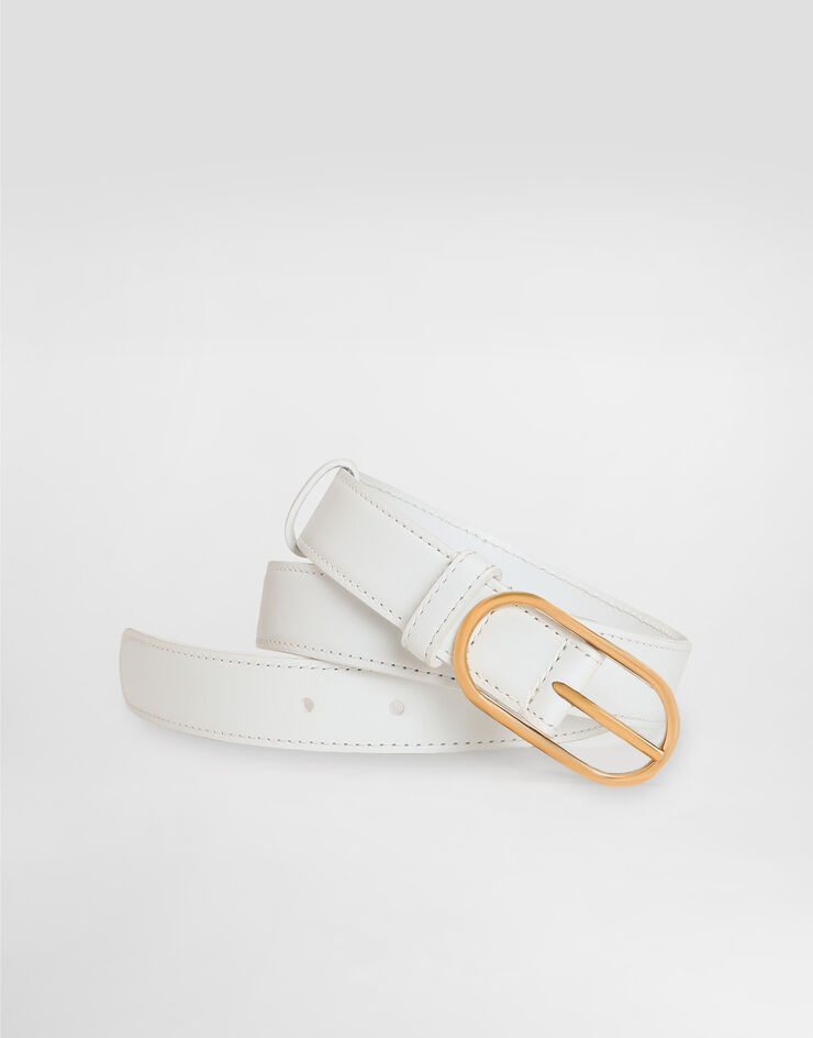 CC BELT 30MM IN WHITE SMOOTH CALFSKIN GOLD MIX WHITE METAL LOGO
