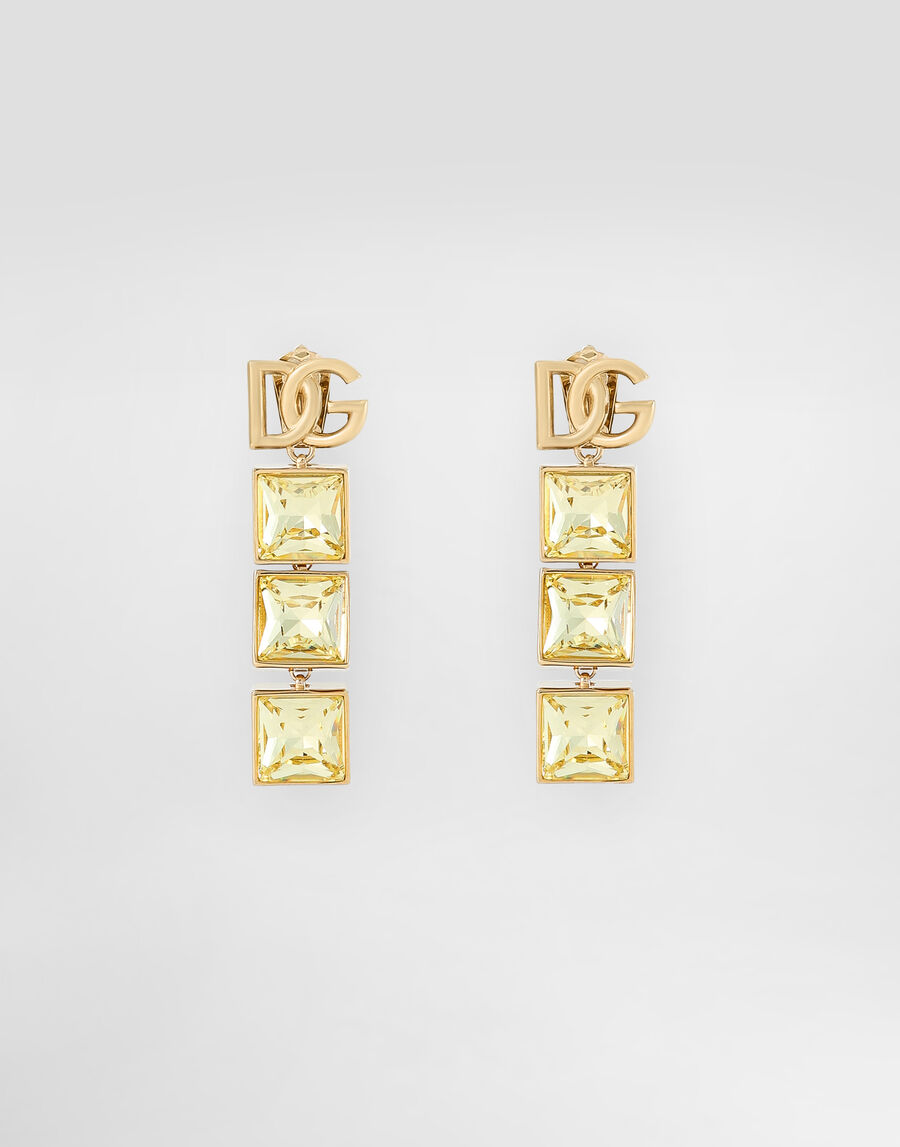 Drop earrings with DG logo and rhinestones