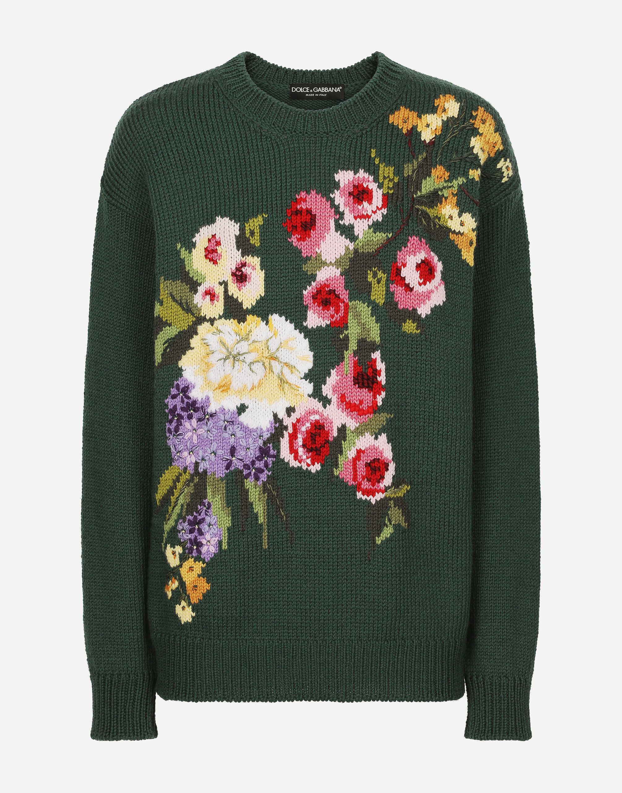 Dolce & Gabbana Pull en laine avec fleurs en intarsia Rose FXV07ZJBSHX