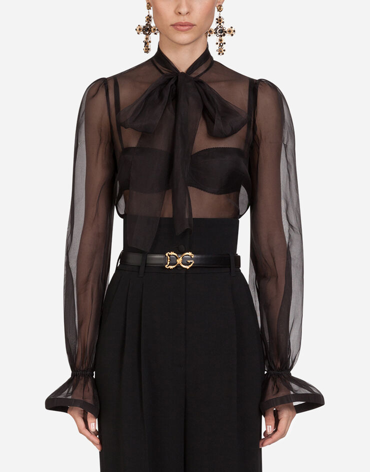 Dolce & Gabbana Organza shirt with bow 黑 F5M35TFU1BU
