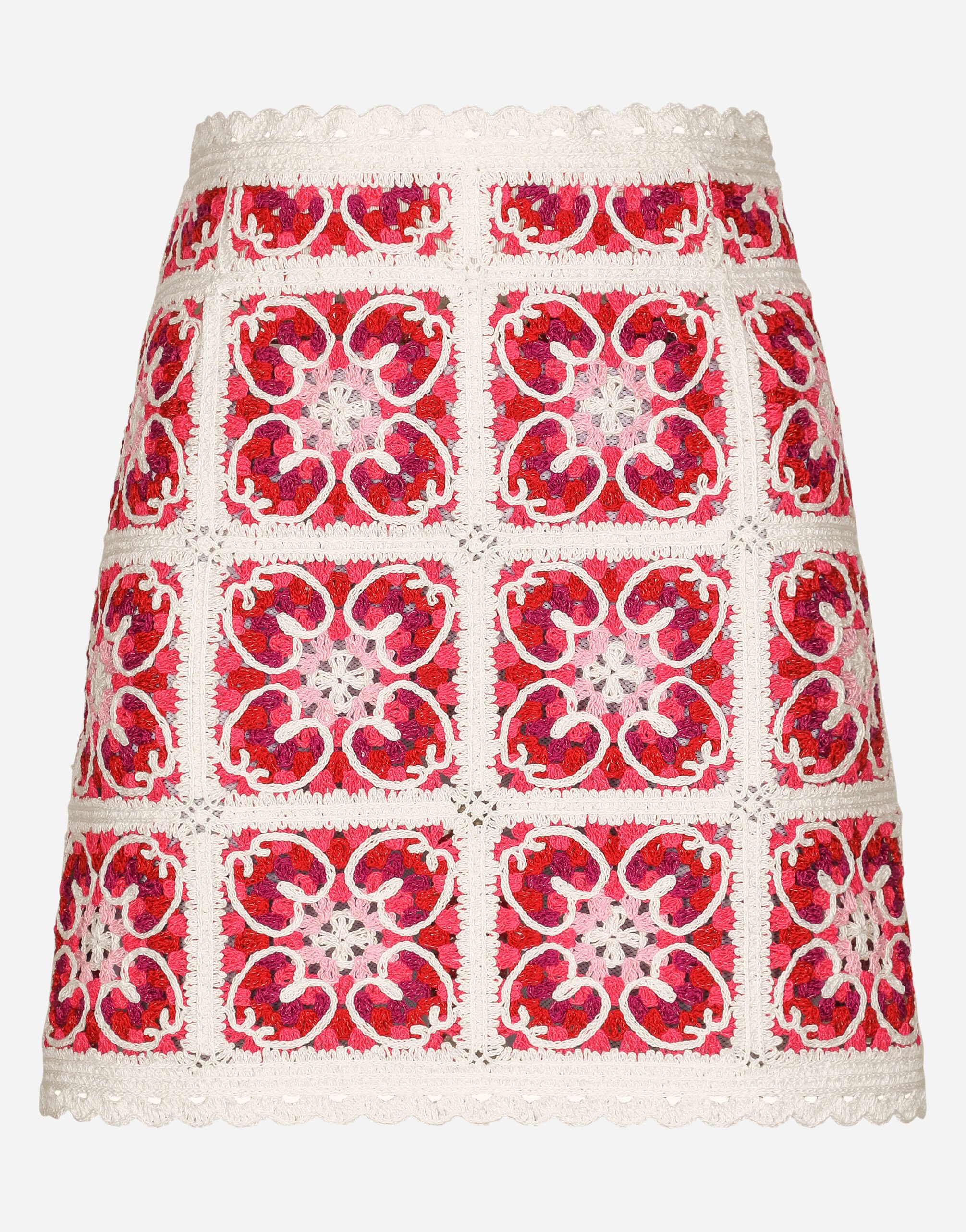 Dolce & Gabbana Brick-stitched crochet skirt with Majolica print Pink F79DATFMMHN