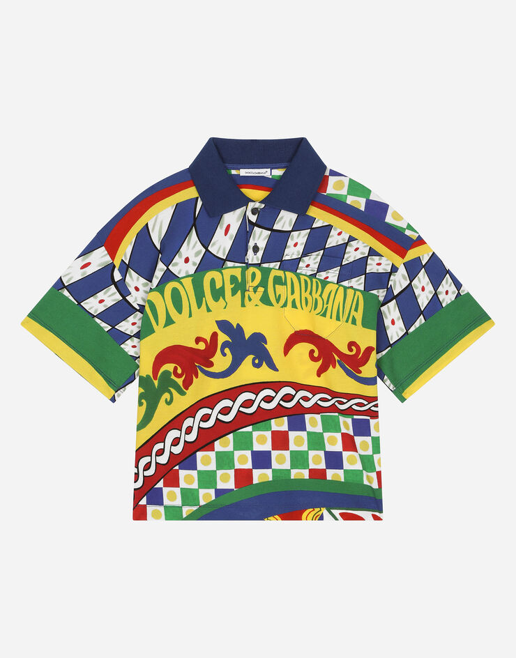 DolceGabbanaSpa Short-sleeved polo-shirt in Carretto-print cotton piqué Multicolor L4JTGVG7J2P