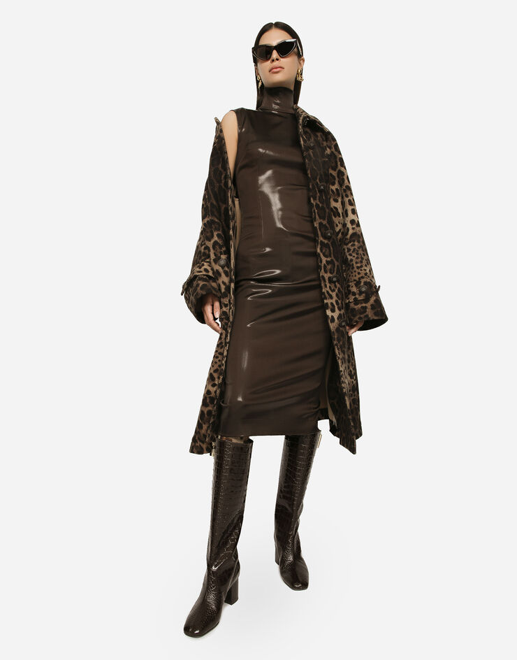 Dolce&Gabbana Sleeveless calf-length dress in shiny satin Brown F6COCTFURMV