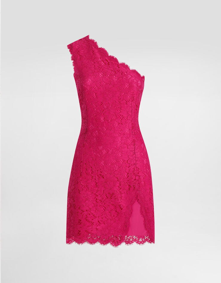 Dolce & Gabbana Minikleid mit Schlitz aus floraler Kordelspitze Rosa F6TJUTHLMII