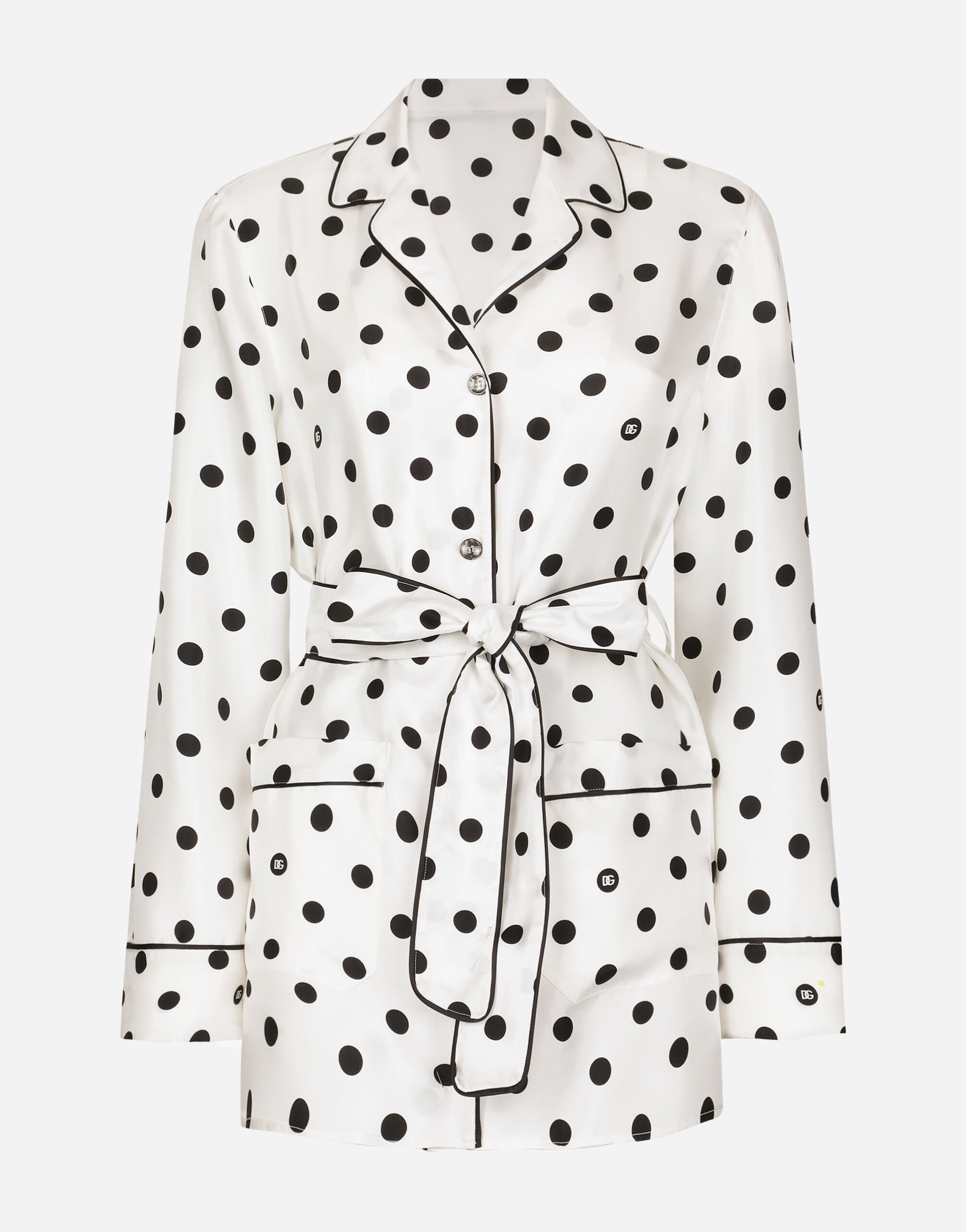 Dolce & Gabbana Пижамная рубашка из шелка с длинным рукавом и принтом в горошек Отпечатки F5S48TIS1VL