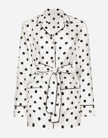 Dolce & Gabbana Long-sleeved silk pajama shirt with polka-dot print Print F79EFTHI1TN