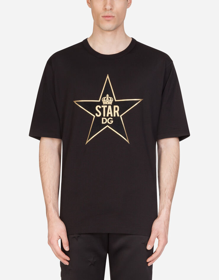 Dolce & Gabbana COTTON T-SHIRT WITH PATCH NEGRO G8KN7ZG7VDS