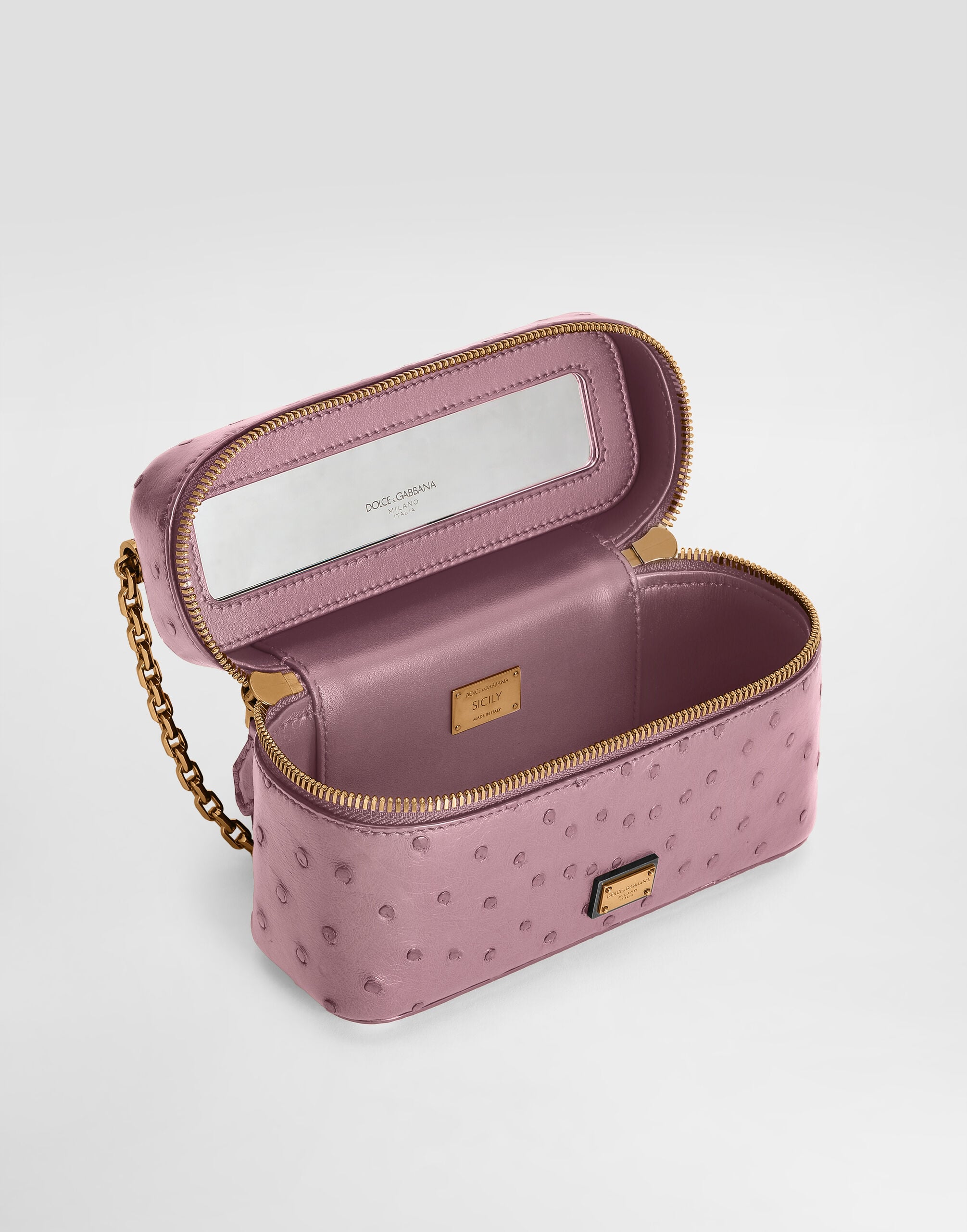 Sicily small shoulder bag in polished ostrich leather in Pink for
