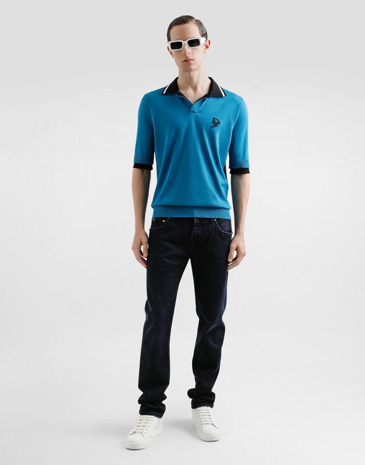 Dolce & Gabbana Cotton polo-shirt with embroidered logo Blue GXZ54ZJBCF9