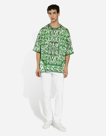 Dolce & Gabbana T-Shirt aus Baumwolle mit Majolika-Print Drucken G8PN9TII7C1