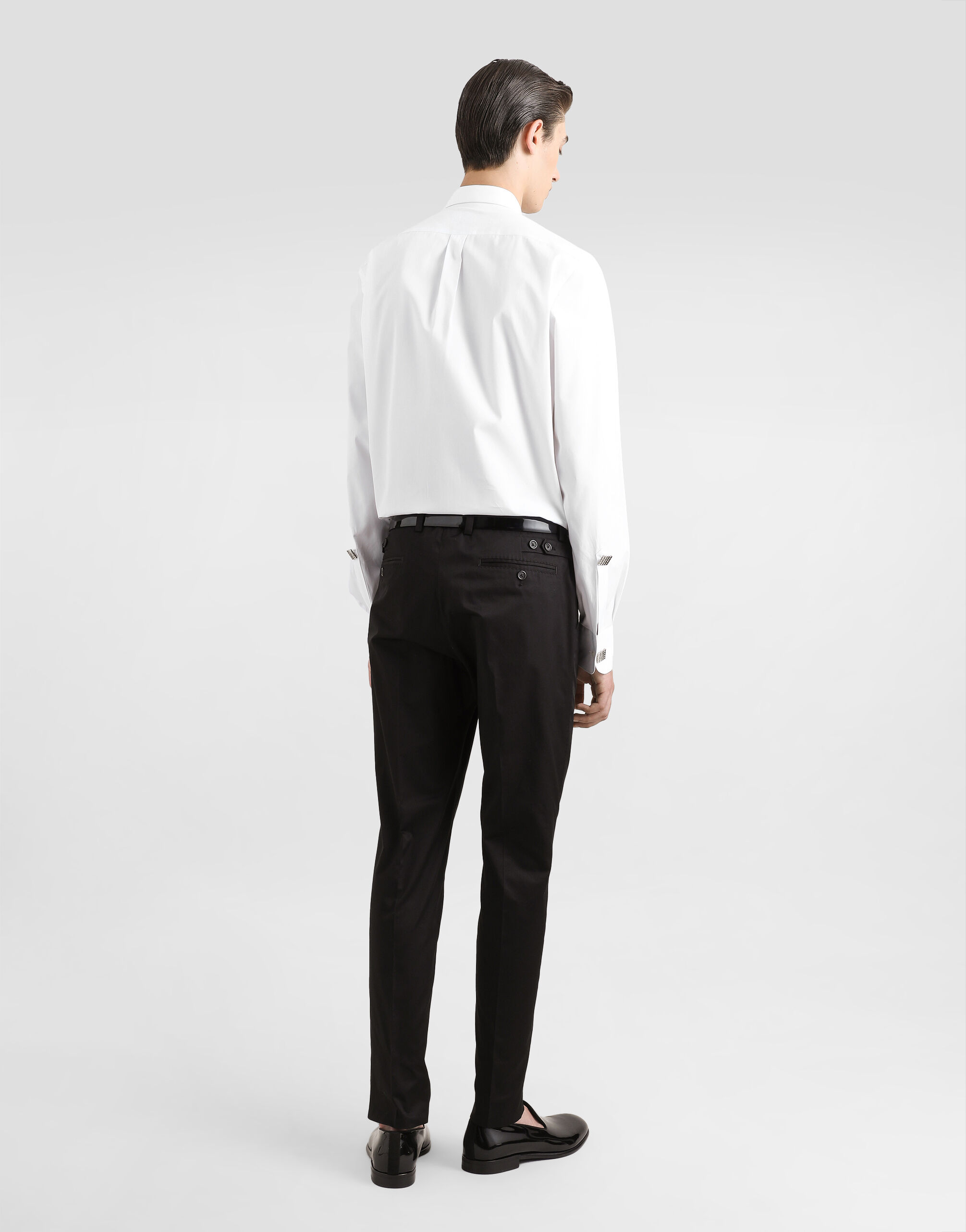 Cotton tuxedo shirt with bejeweled appliqués in Multicolor