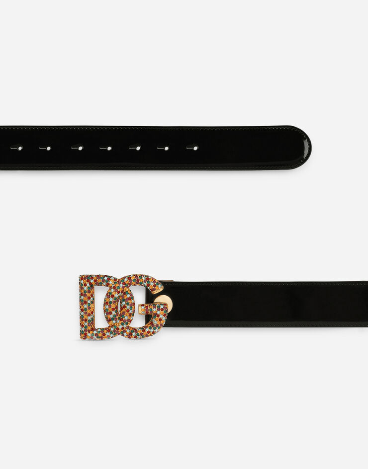Dolce & Gabbana Polished calfskin belt with crystal DG logo Multicolor BE1523A1037
