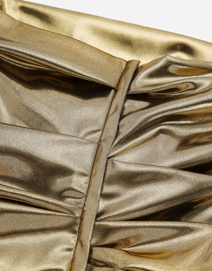 Dolce&Gabbana Foiled satin strapless calf-length dress Gold F6DHITFURMT