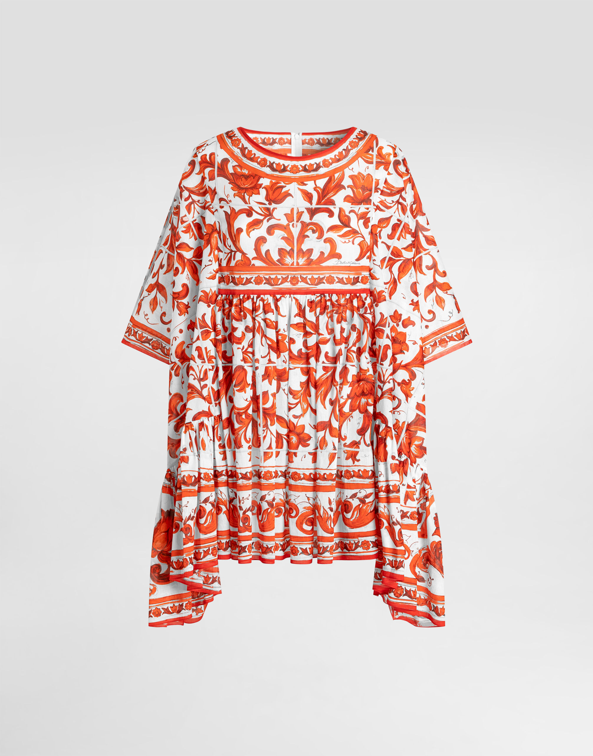 Long kaftan dress in majolica-print cotton