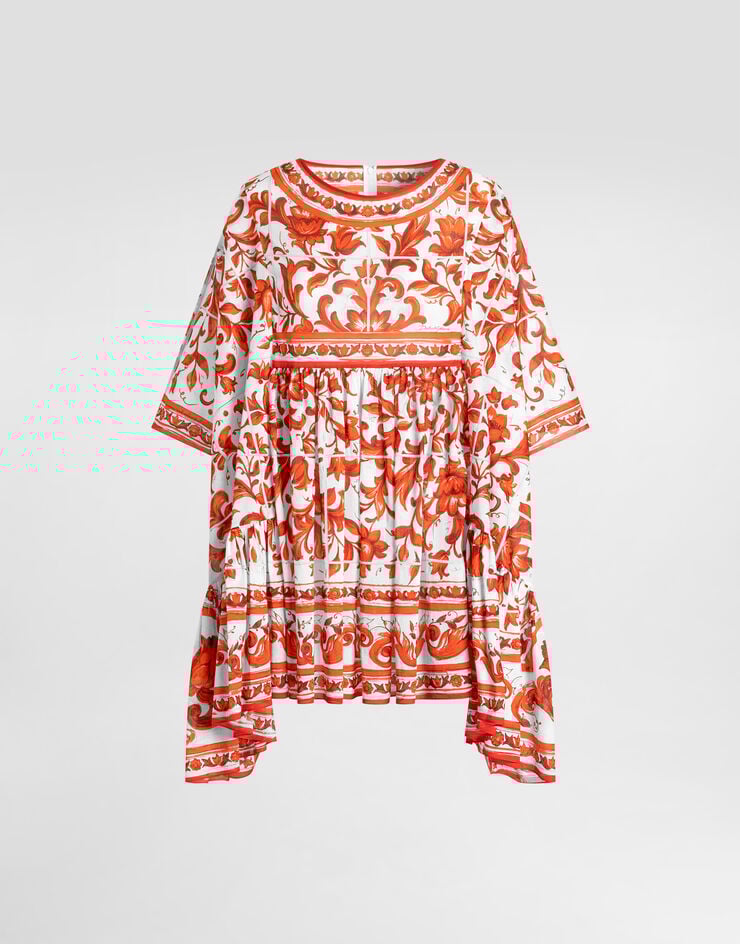 Dolce & Gabbana Long kaftan dress in majolica-print cotton Multicolor F614OTGDDRK