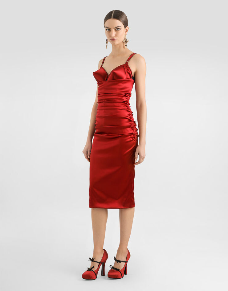 Dolce & Gabbana Draped satin calf-length dress with conical cups Bordeaux F6TNRTFURAD
