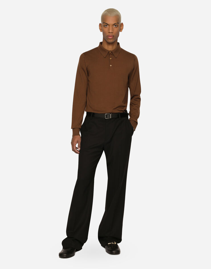 Dolce & Gabbana Pull polo en cachemire extrafin Marron GX831TJAWTY