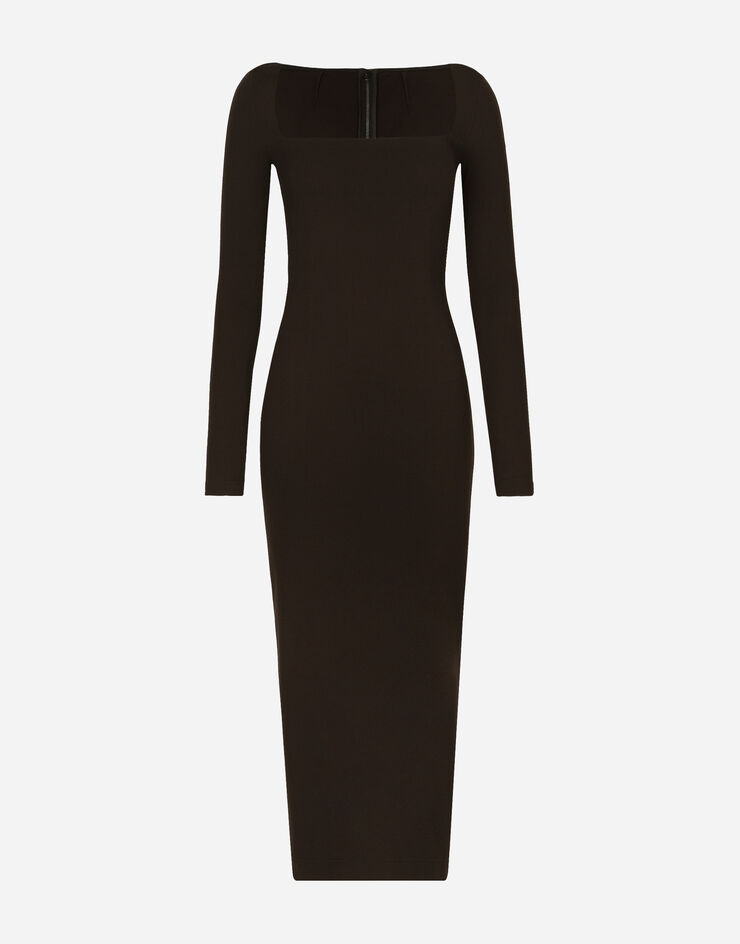 Dolce&Gabbana Technical jersey calf-length dress Brown F6CNYTFUGRE