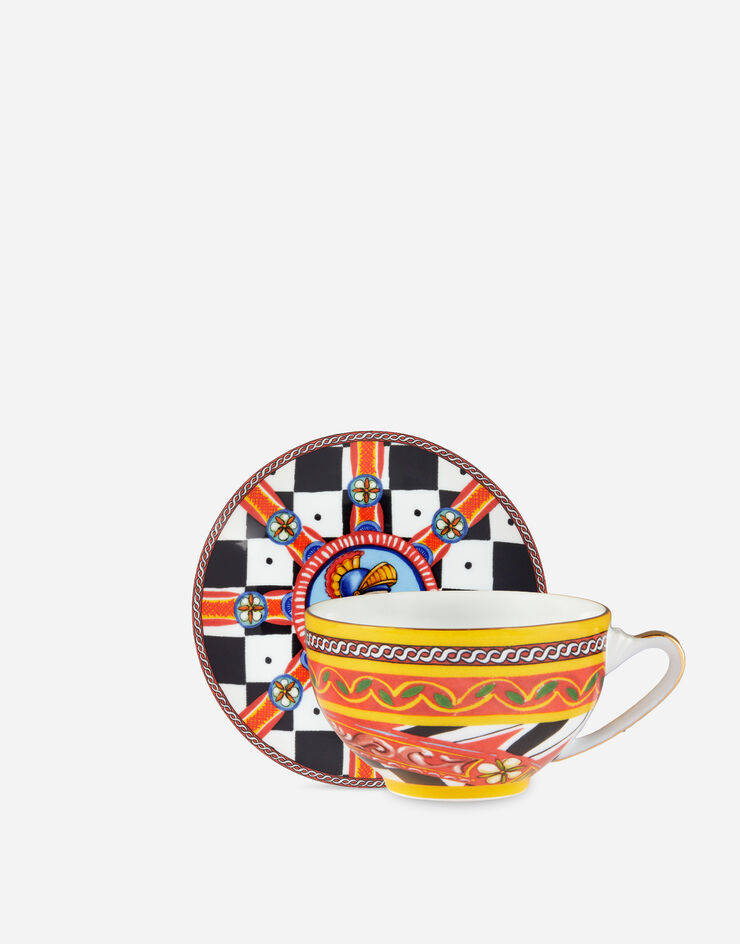 Dolce & Gabbana Tazza Tè con Piattino in Porcellana Multicolore TC0102TCA13