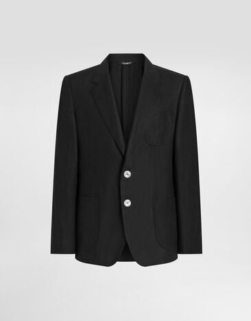Dolce & Gabbana Einreihige Jacke Portofino aus Leinen Schwarz G2PT9TFU4JB