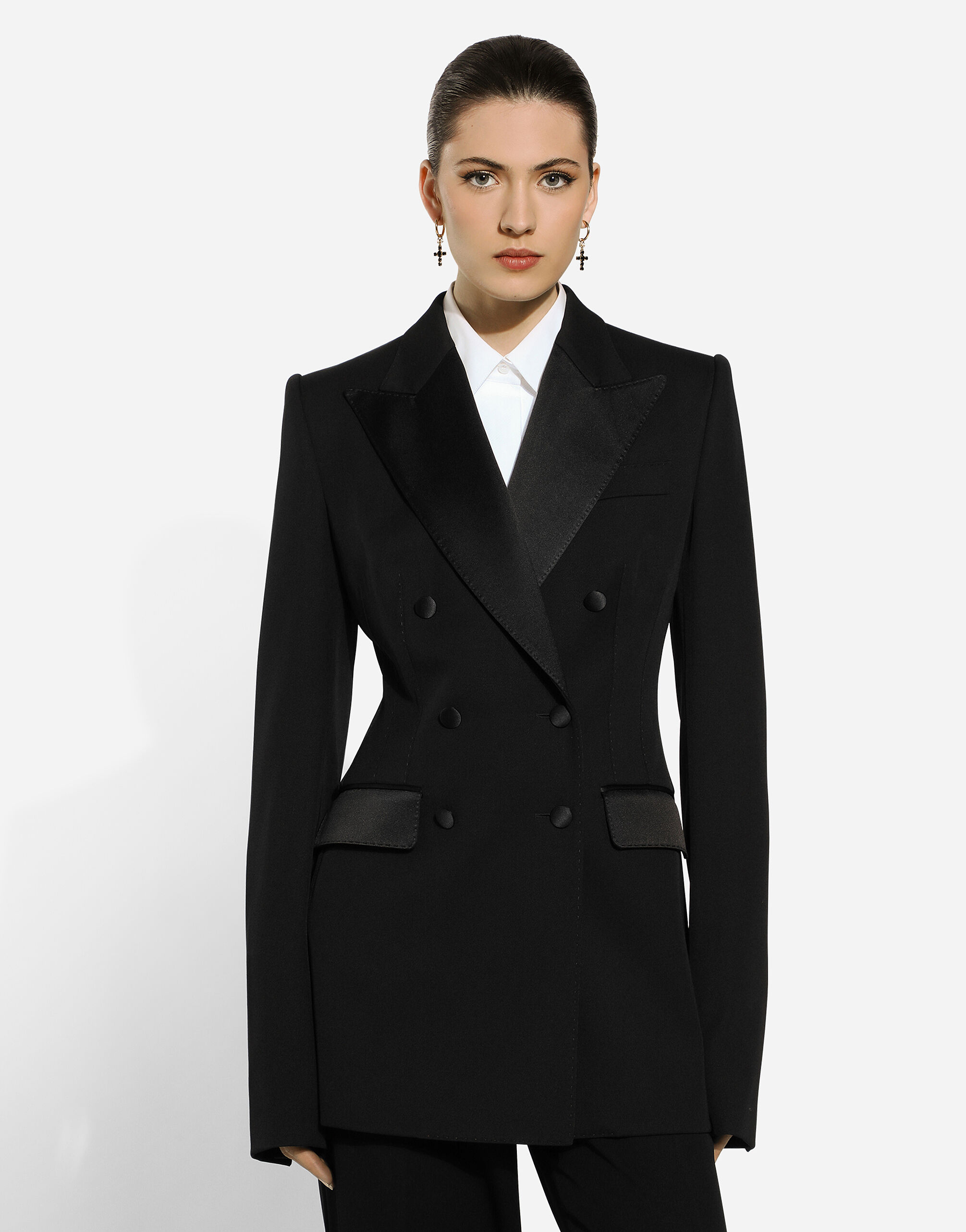 Double-breasted wool gabardine Turlington jacket in Black for