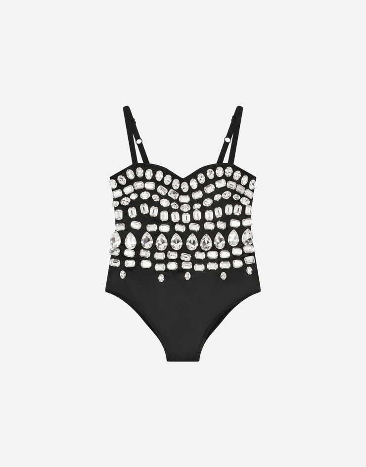 Dolce & Gabbana Bodi de raso elástico con strass termoadhesivos Multicolor L5JO1IG7JK2