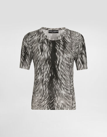 Dolce & Gabbana Seidenpullover Fellprint Grau FXX03TJAHLA