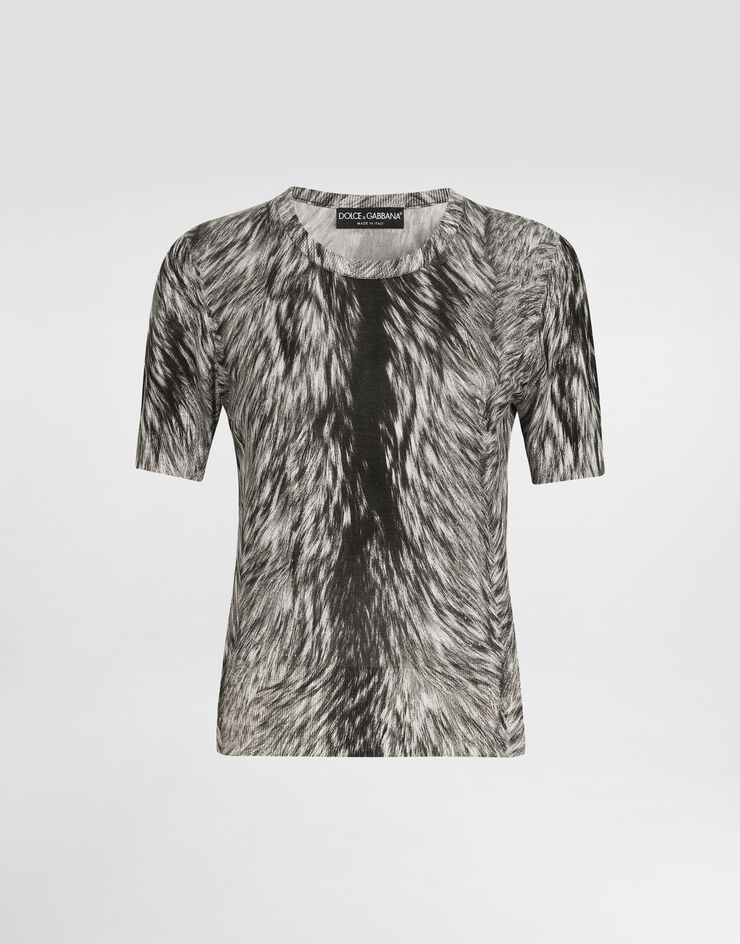 Dolce & Gabbana Seidenpullover Fellprint Grau FXX03TJAHLA