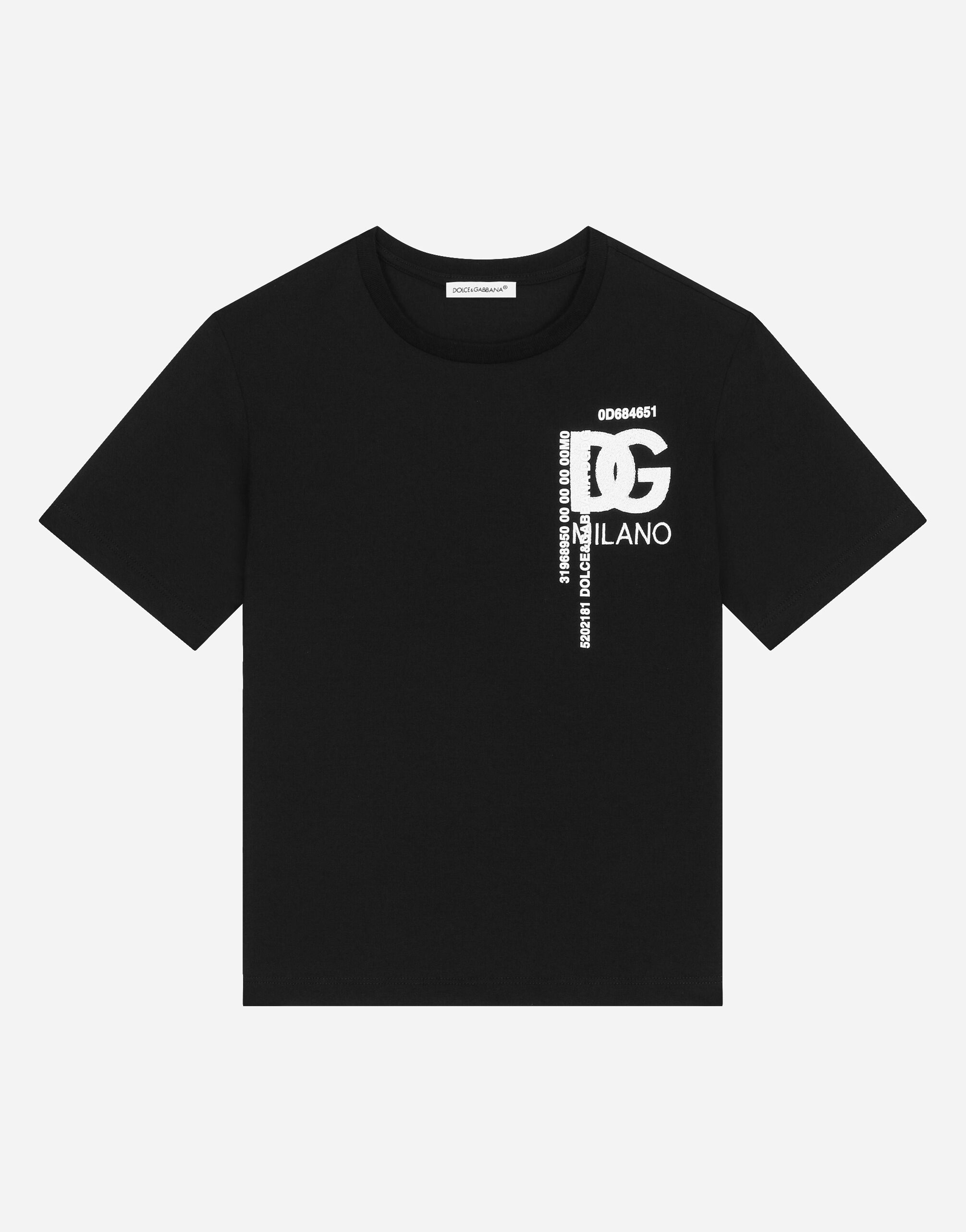DolceGabbanaSpa Kurzarm-T-Shirt aus Jersey mit Print und Stickerei Grün L41J68FU1L6