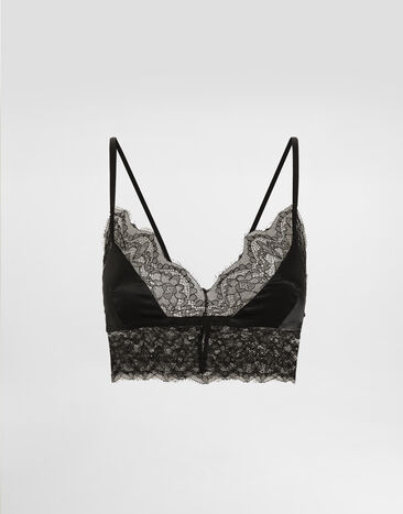 Dolce & Gabbana Bralette con copa blanda de raso con encaje Negro O1C58TFUAD8