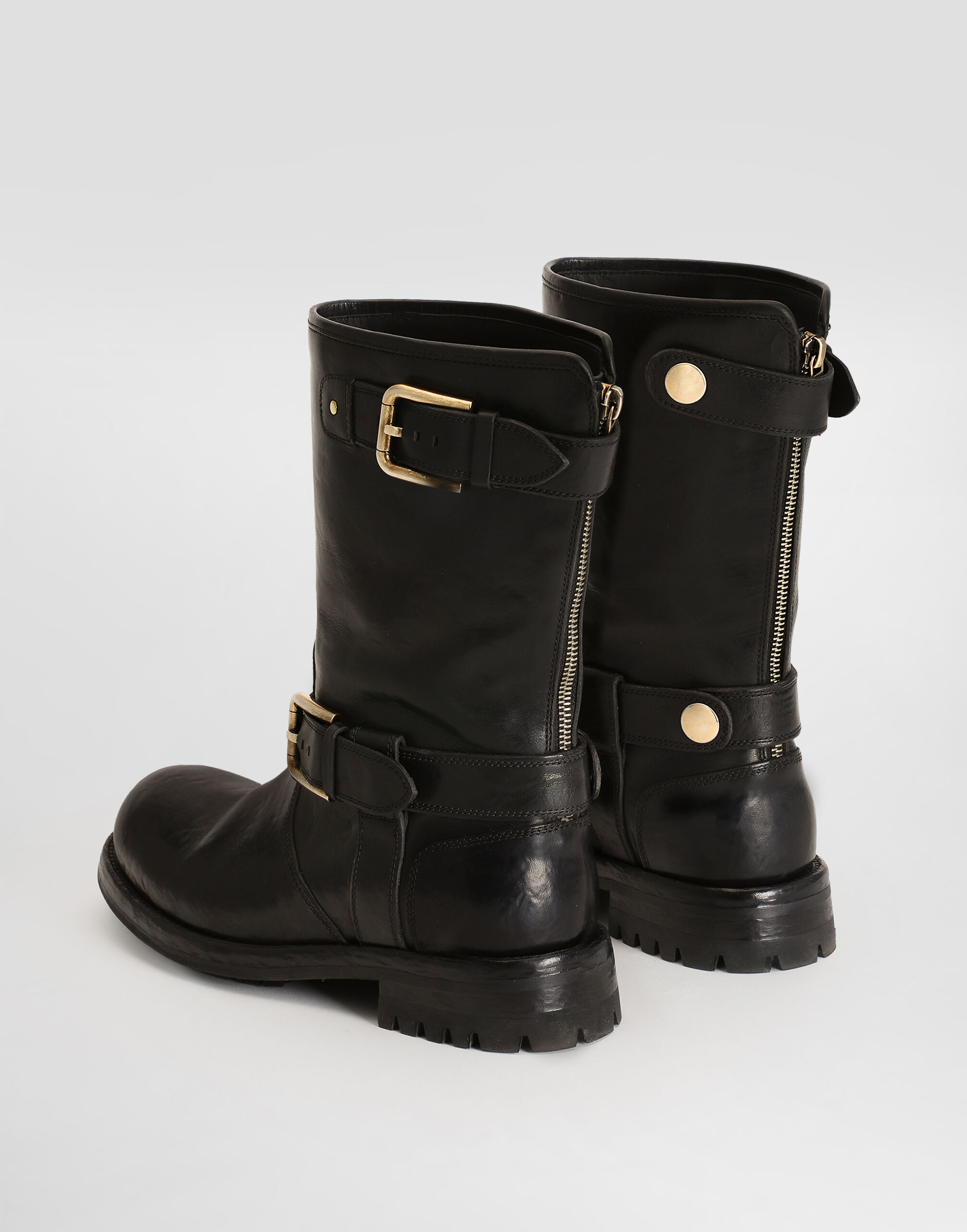 Calfskin biker boots in Black for Women | Dolce&Gabbana® US