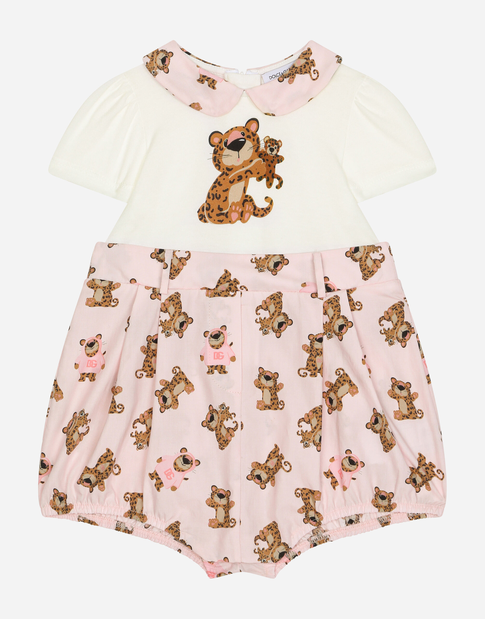 Dolce & Gabbana Barboteuse en jersey et popeline à imprimé Bébé Léopard Imprimé L2JOZ2G7K6Z