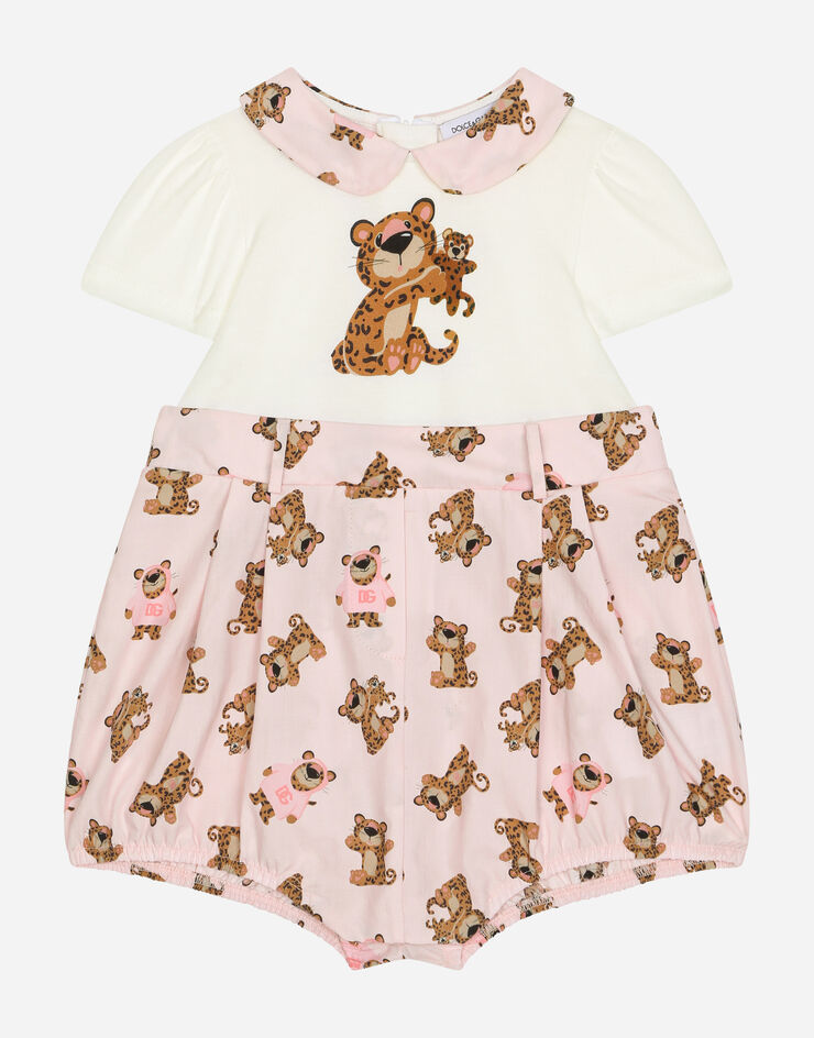 Dolce & Gabbana Baby leopard-print poplin and jersey romper suit Pink L2JOZ7G7GK9