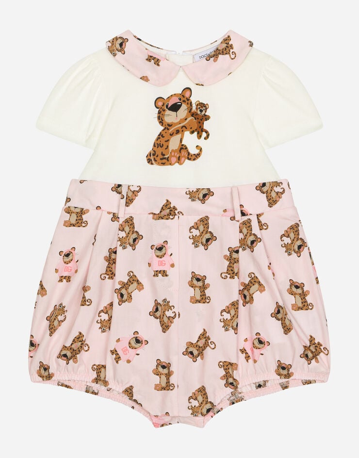 Dolce & Gabbana Baby leopard-print poplin and jersey romper suit Pink L2JOZ7G7GK9