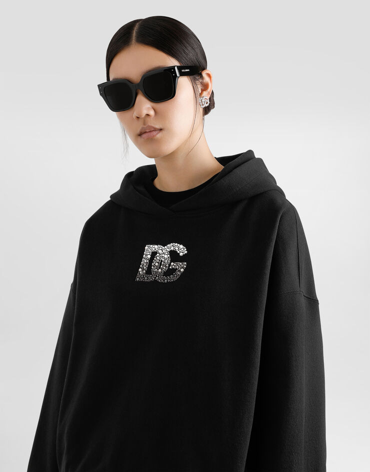 Dolce & Gabbana Sudadera con capucha de punto con DG bordado de strass Negro F9S48ZGDCXW