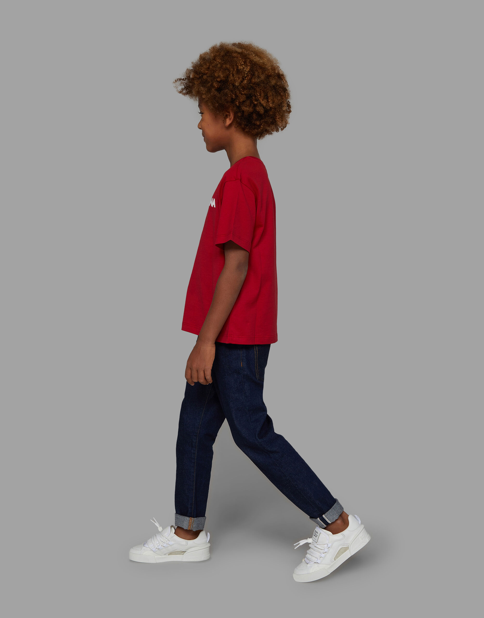 Jersey round-neck T-shirt with DG Milano embroidery in Red