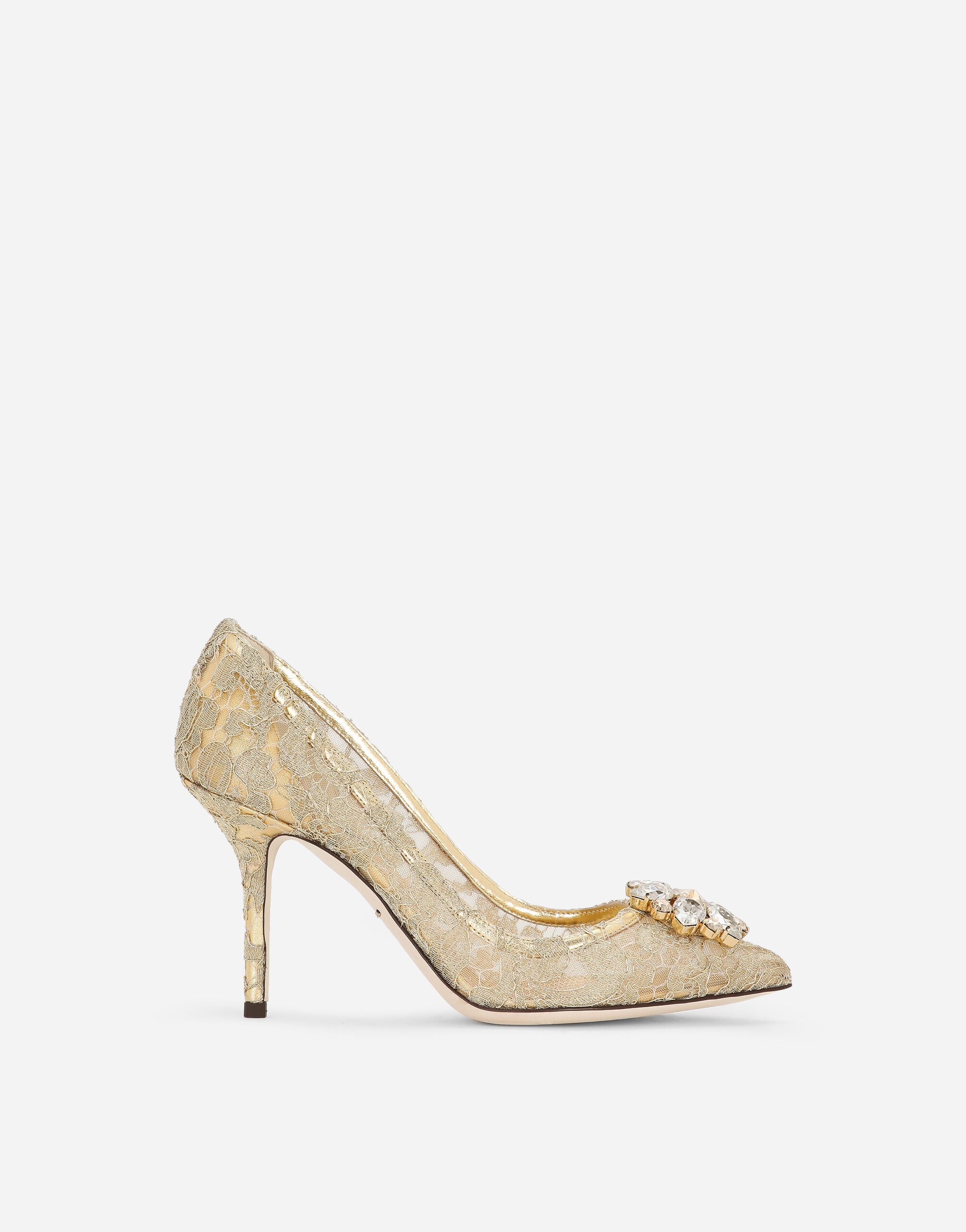 Dolce & Gabbana Lurex lace rainbow pumps with brooch detailing White/Pink CK1791AX589