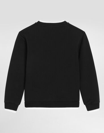 Dolce & Gabbana Crew neck fleece sweatshirt with Dolce&Gabbana embroidery Blue L4JWMEG7PEL