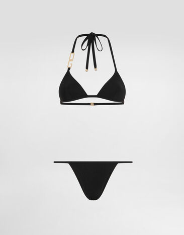 Dolce & Gabbana Triangle bikini with DG logo Black O8B37JFUGA2